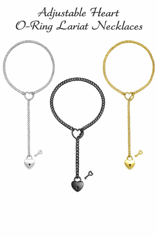 Adjustable Heart O-Ring Punk Rock Cuban Chain Necklace – Lariat Y-Style Necklace with Key & Heart Lock Pendant